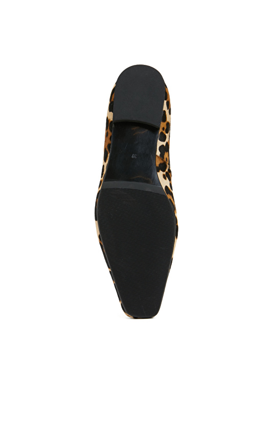 Bej Leopar Desenli Kadın Deri Babet