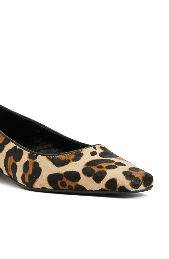 Bej Leopar Desenli Kadın Deri Babet