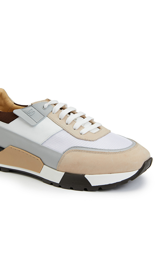 Beyaz Gri Erkek Deri Sneaker