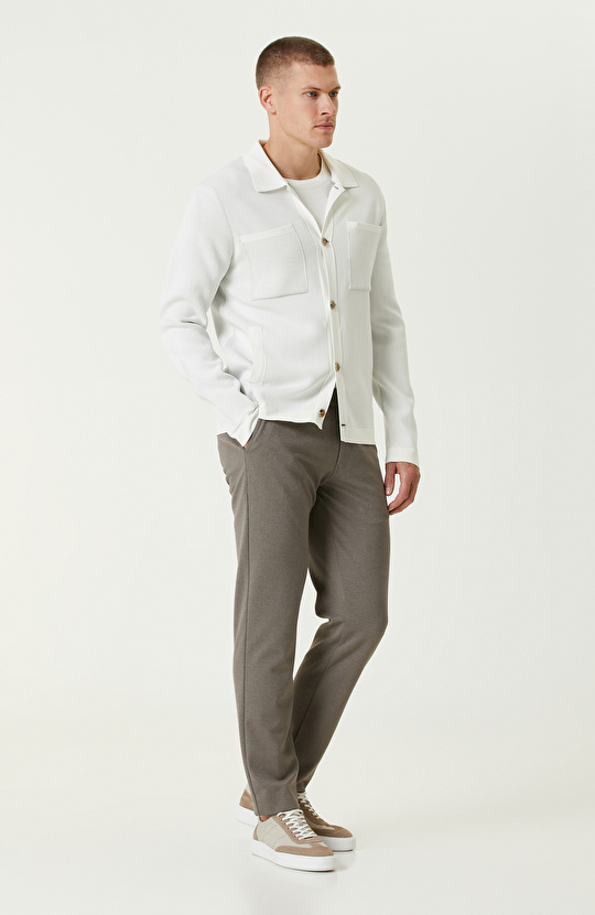 Ekru Yün Karışımlı Triko Ceket