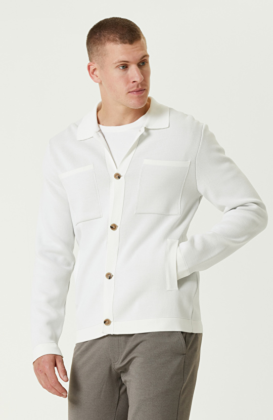 Ekru Yün Karışımlı Triko Ceket