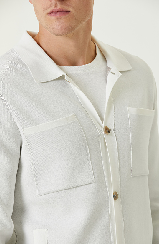 Ekru Yün Karışımlı Triko Ceket