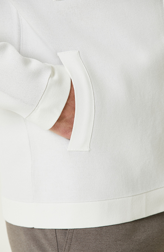 Ekru Yün Karışımlı Triko Ceket