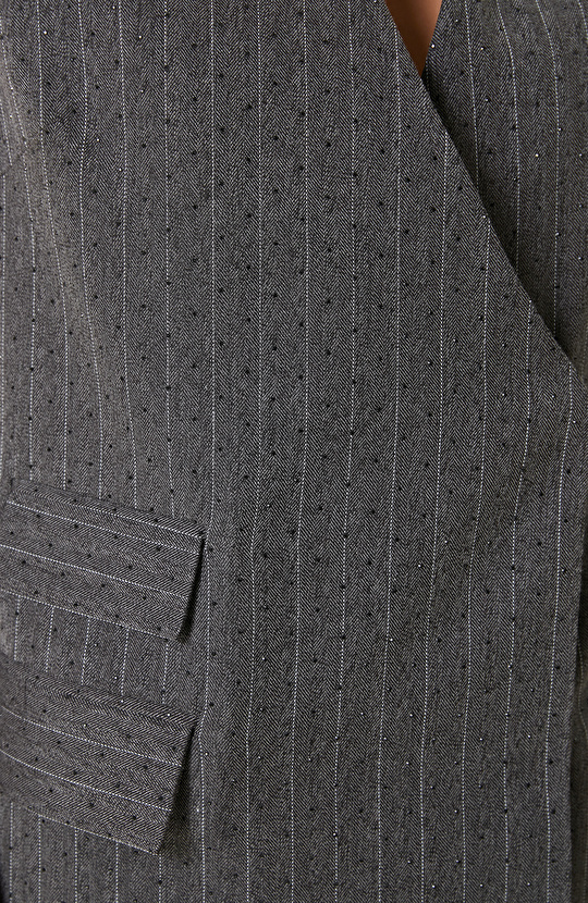 Koyu Gri Taş Baskı Detaylı Çizgili Mini Elbise