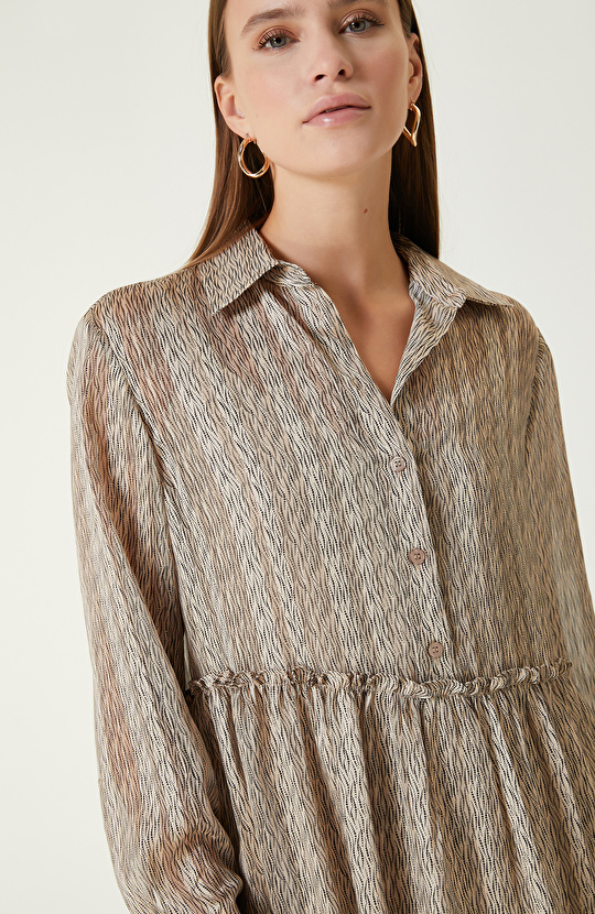 Bej Desenli Mini Elbise