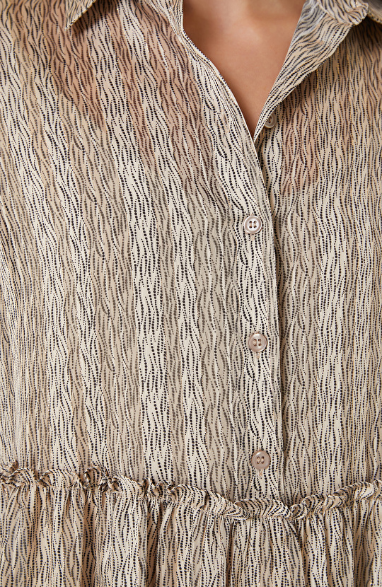 Bej Desenli Mini Elbise