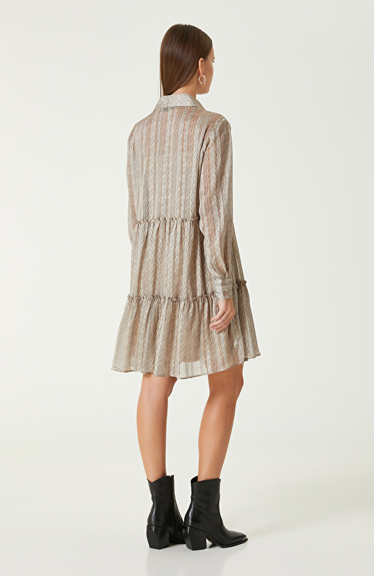 Bej Desenli Mini Elbise