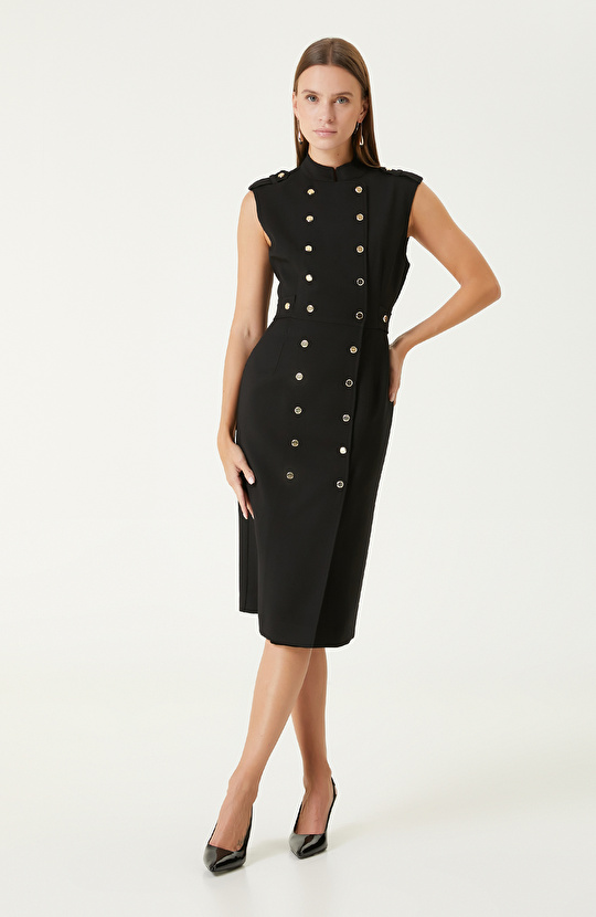 Siyah Yün Midi Elbise