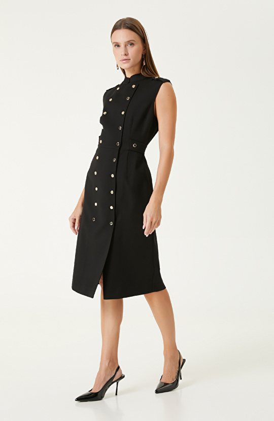 Siyah Yün Midi Elbise