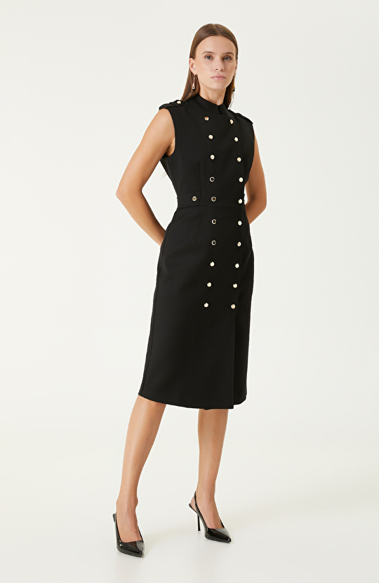 Siyah Yün Midi Elbise