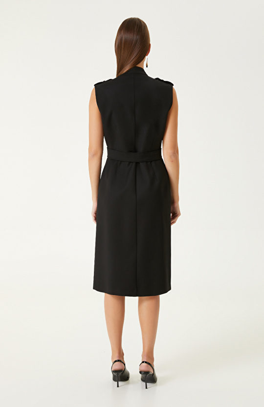 Siyah Yün Midi Elbise