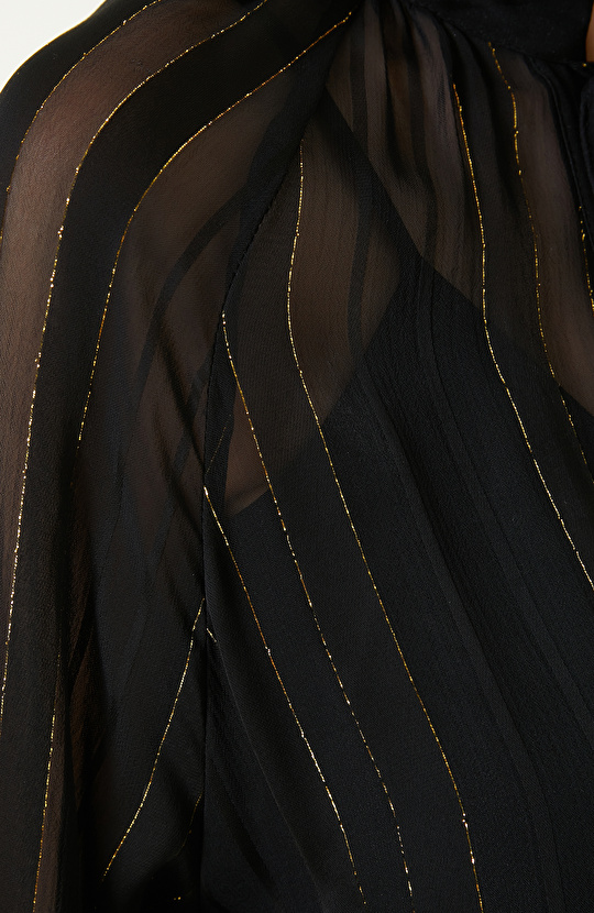 Siyah Gold Desenli Şifon Mini Elbise