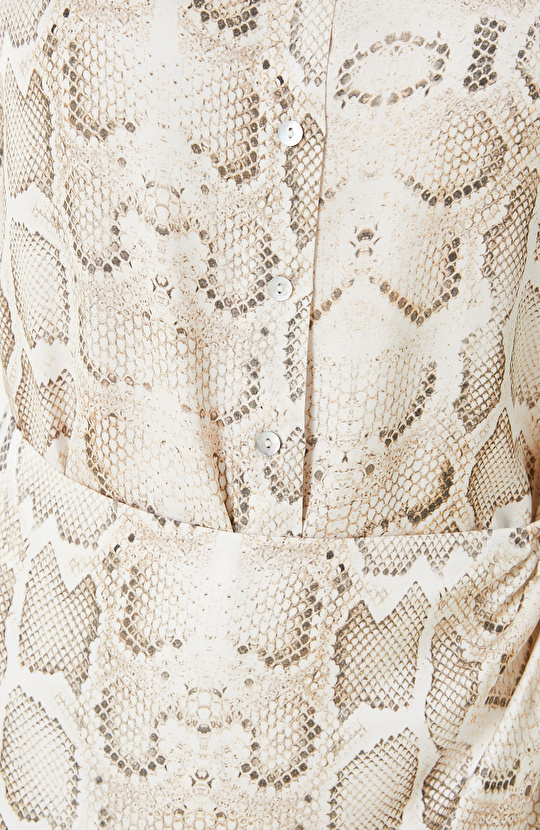 Kırık Beyaz Bej Desenli Mini Elbise