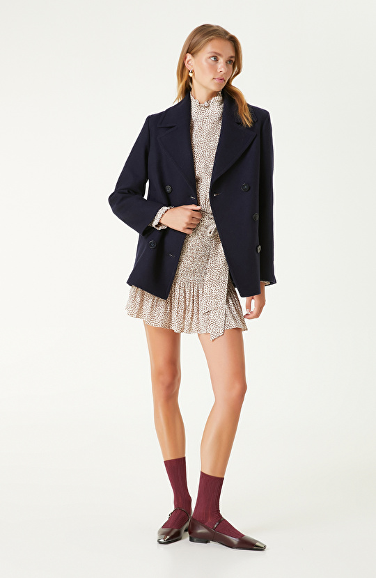 Bej Desenli Mini Elbise