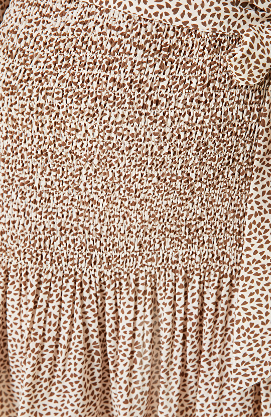 Bej Desenli Mini Elbise