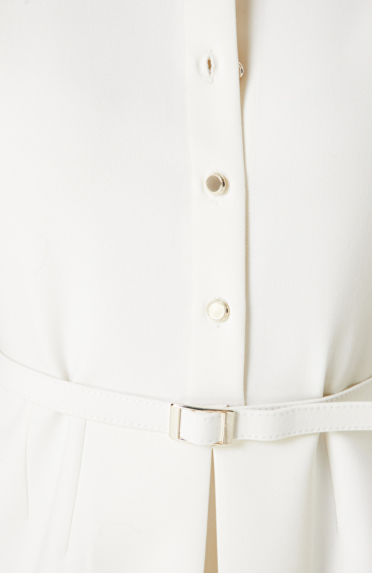 Kırık Beyaz Kemerli Mini Elbise