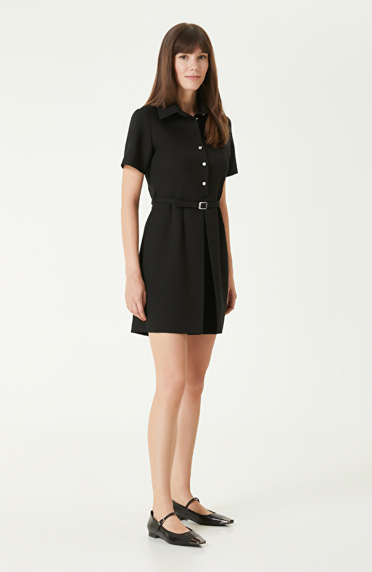 Siyah Kemerli Mini Elbise 