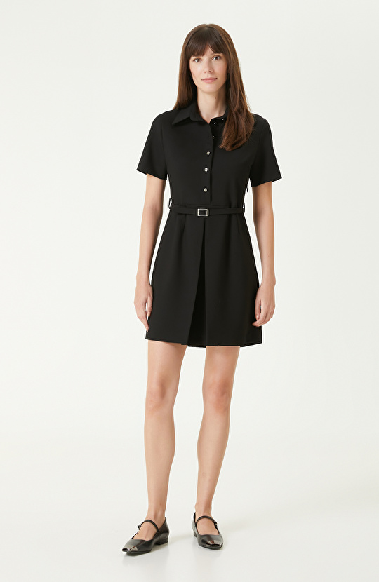 Siyah Kemerli Mini Elbise 