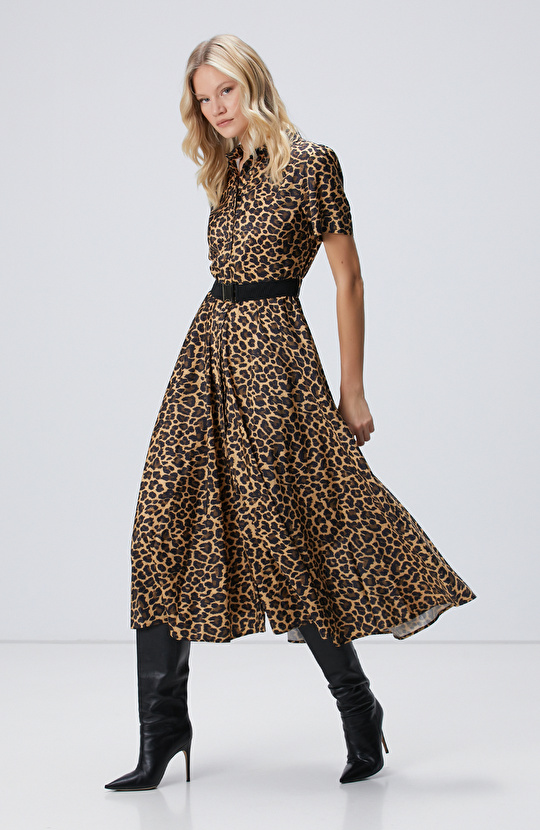 Kahverengi Camel Midi Elbise