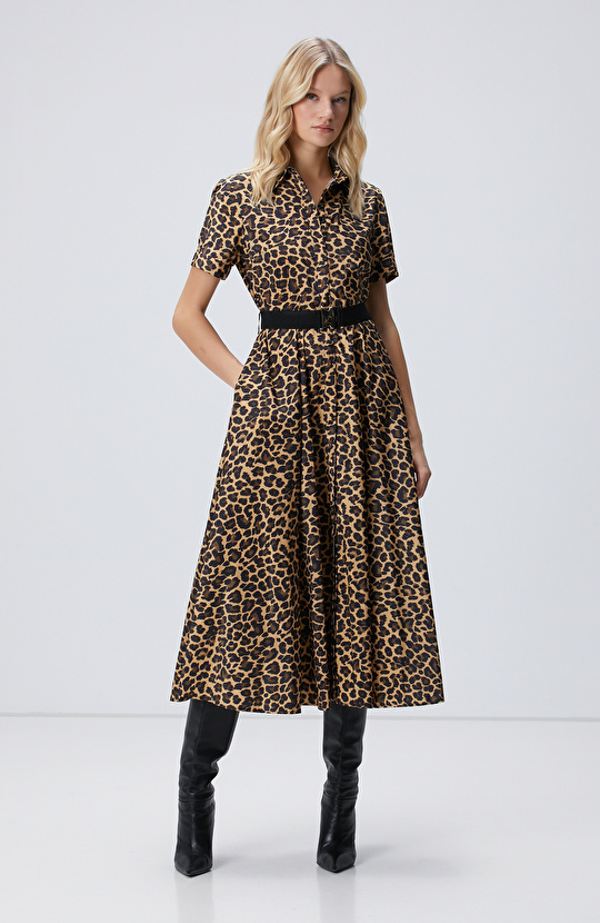 Kahverengi Camel Midi Elbise