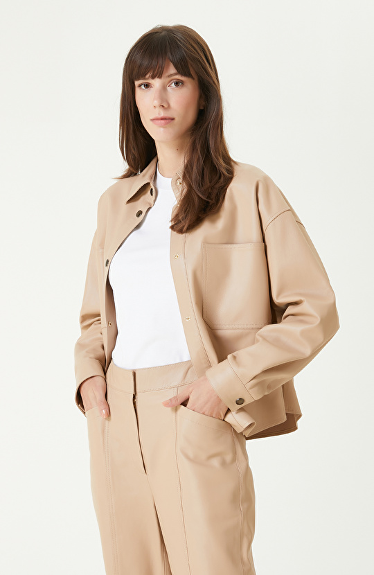 Bej Cepli Deri Gömlek Bej Cepli Deri Gömlek