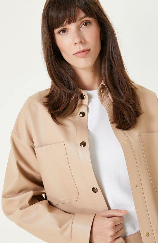 Bej Cepli Deri Gömlek