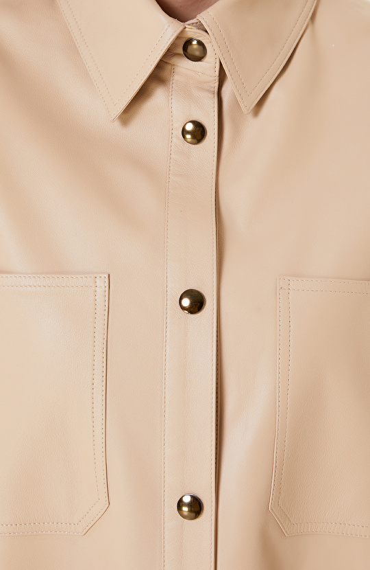 Bej Cepli Deri Gömlek