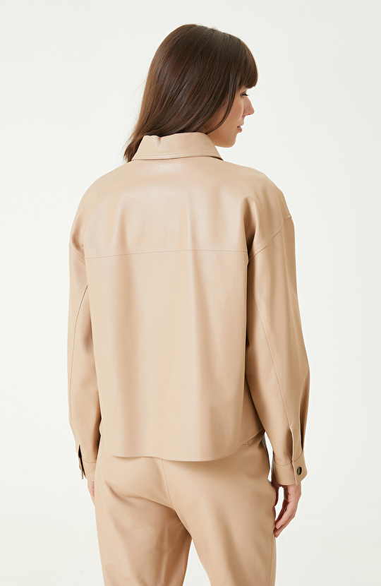 Bej Cepli Deri Gömlek