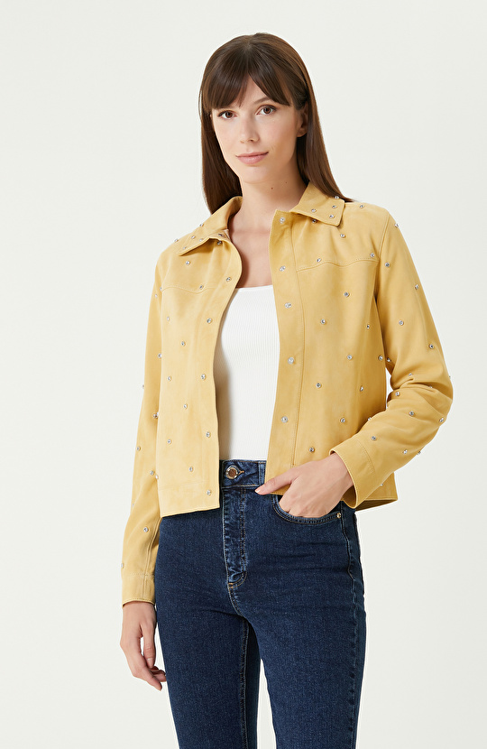 Sarı Troklu Süet Deri Mont