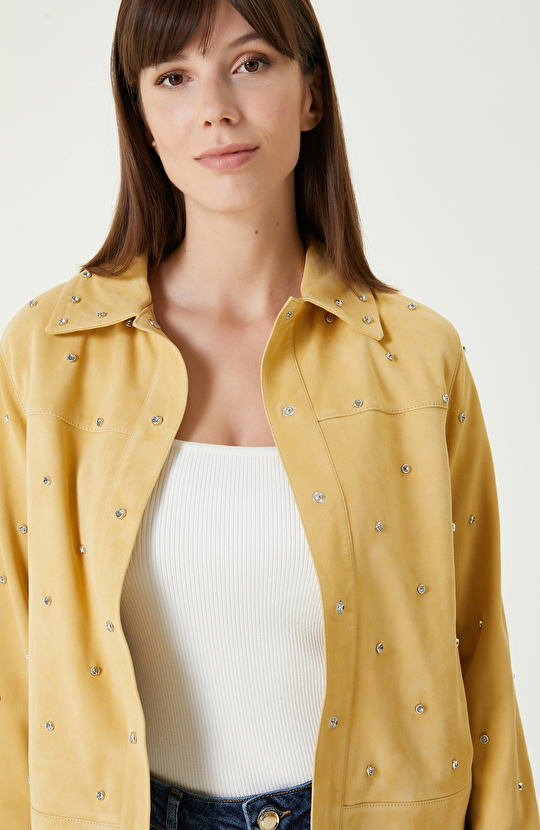 Sarı Troklu Süet Deri Mont