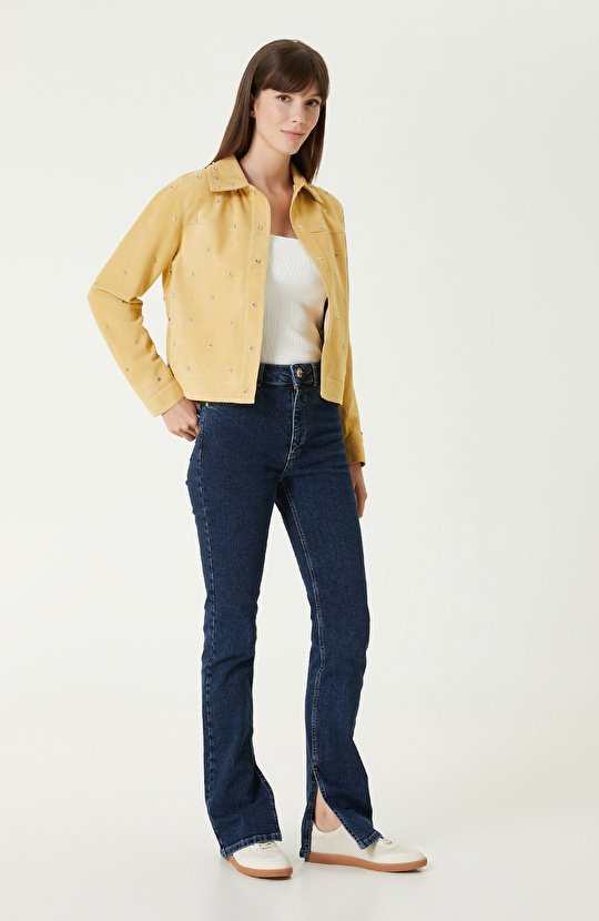 Sarı Troklu Süet Deri Mont