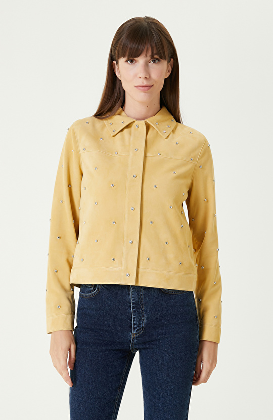 Sarı Troklu Süet Deri Mont