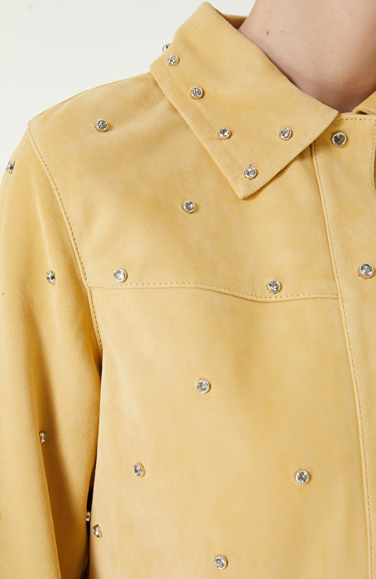 Sarı Troklu Süet Deri Mont