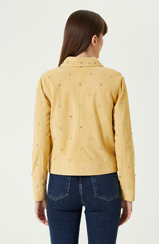 Sarı Troklu Süet Deri Mont