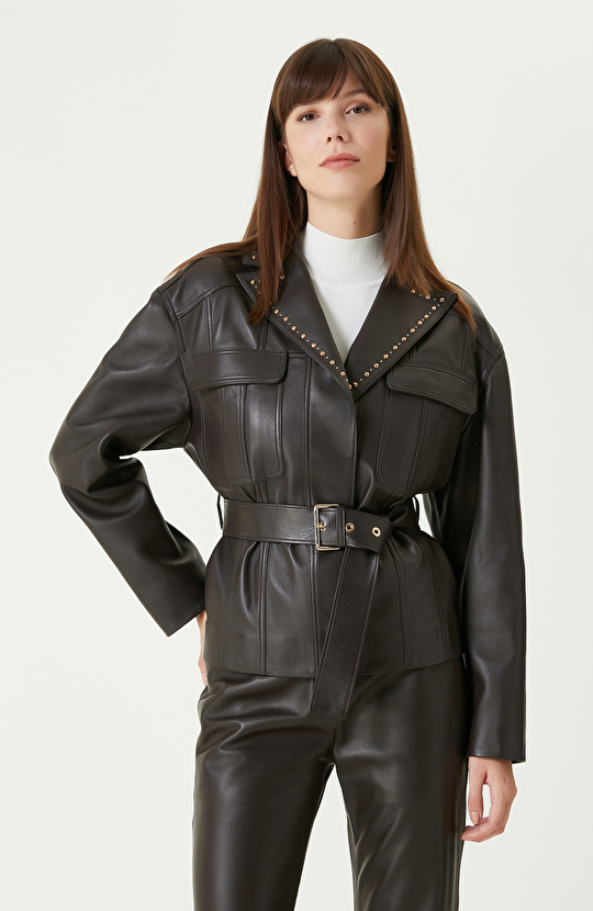 Kahverengi Troklu Deri  Mont