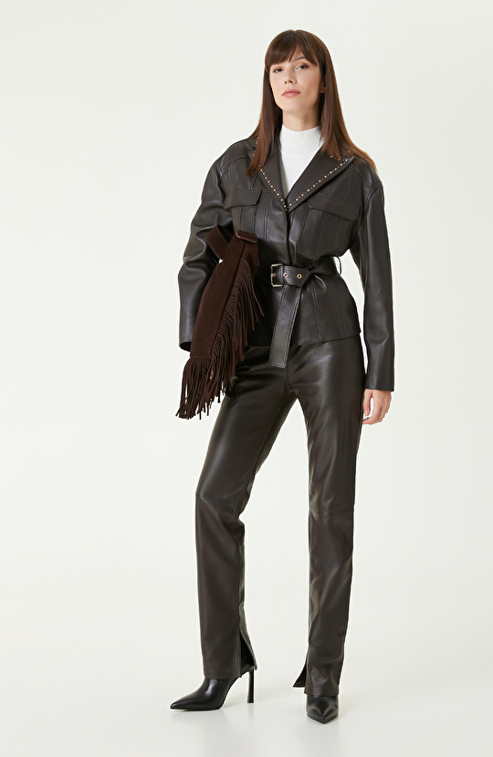 Kahverengi Troklu Deri  Mont