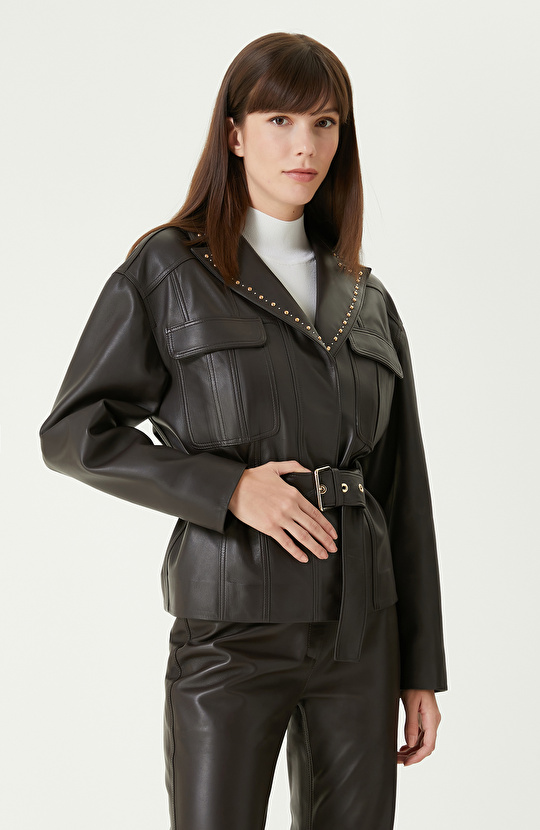 Kahverengi Troklu Deri  Mont