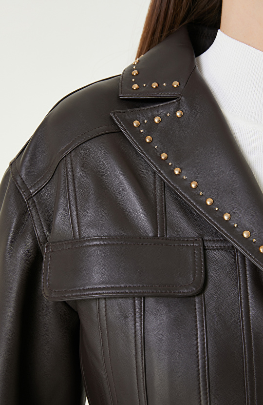 Kahverengi Troklu Deri  Mont