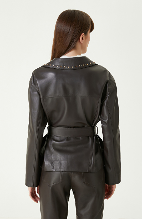 Kahverengi Troklu Deri  Mont