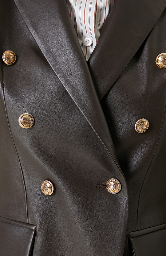 Kahverengi Blazer Deri Ceket