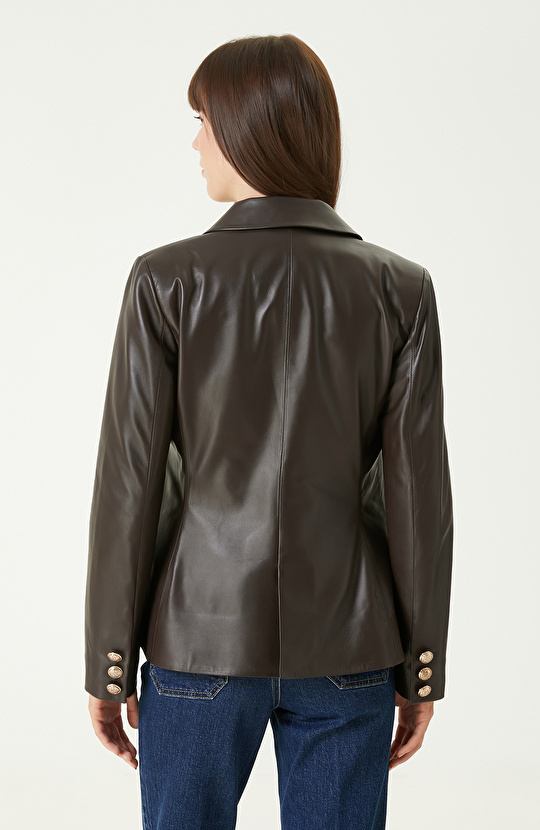Kahverengi Blazer Deri Ceket
