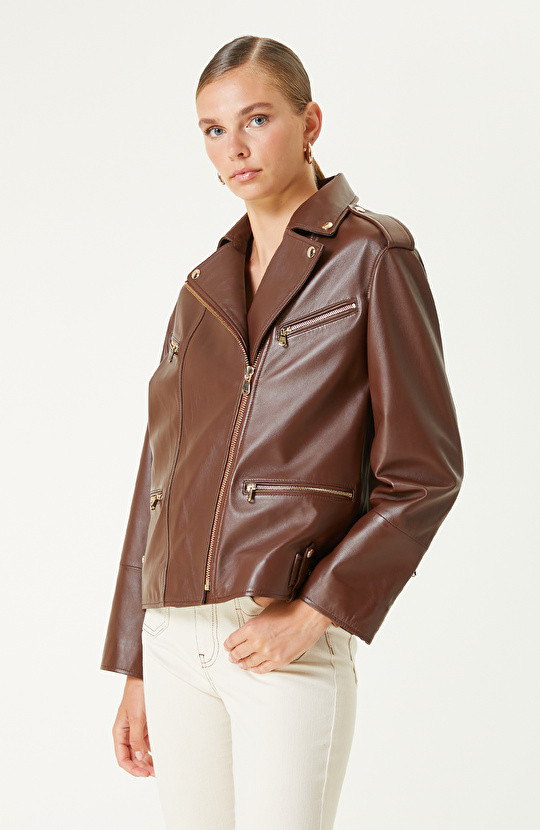 Kahverengi Biker Deri Mont