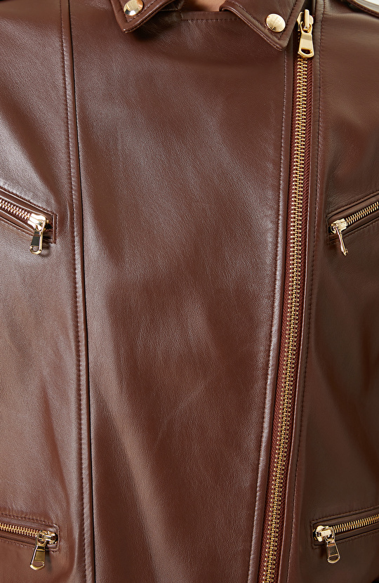 Kahverengi Biker Deri Mont