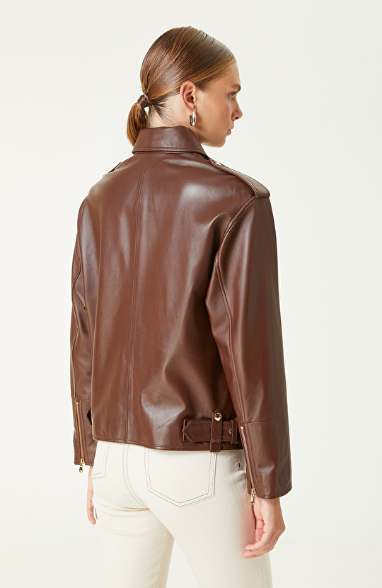Kahverengi Biker Deri Mont