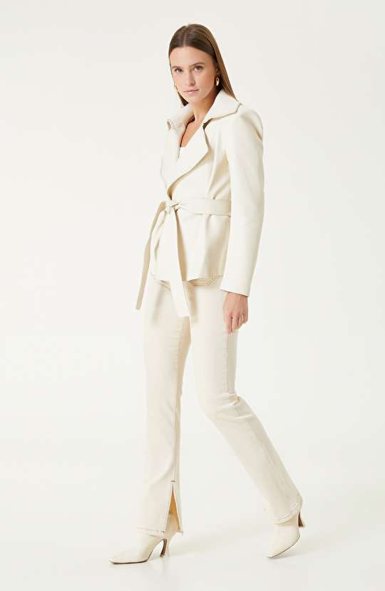 Kırık Beyaz Limited Deri Ceket