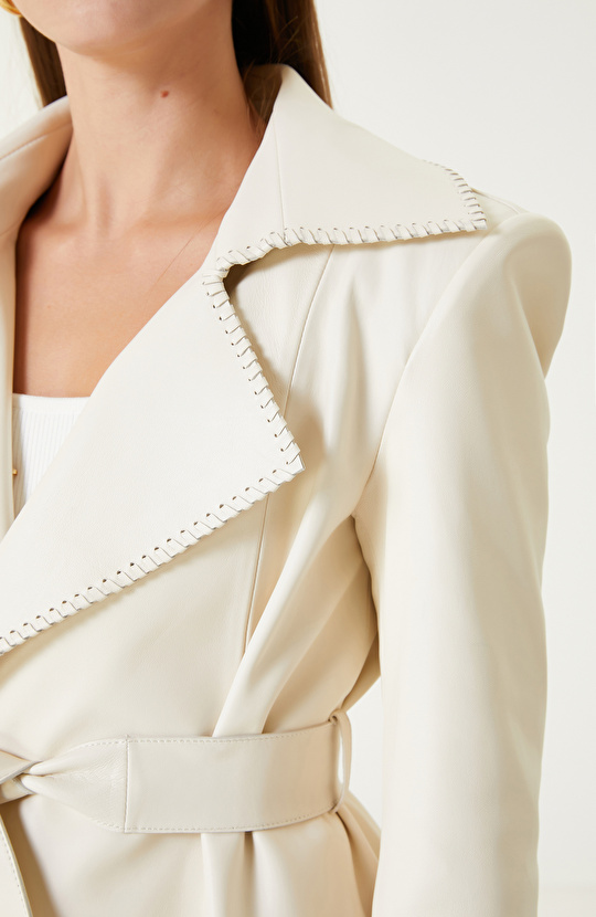 Kırık Beyaz Limited Deri Ceket