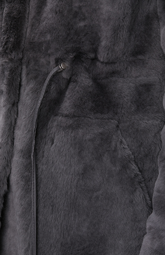 Gri Kapüşonlu Deri Kaban 