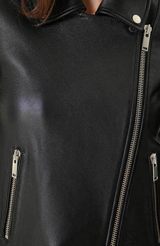 Siyah Biker Deri Mont