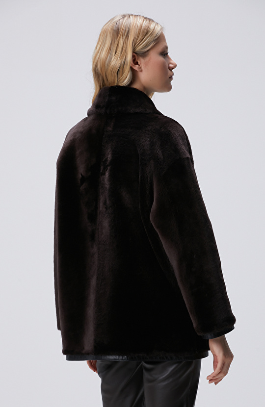 Acı Kahve Biye Detaylı Deri Kaban