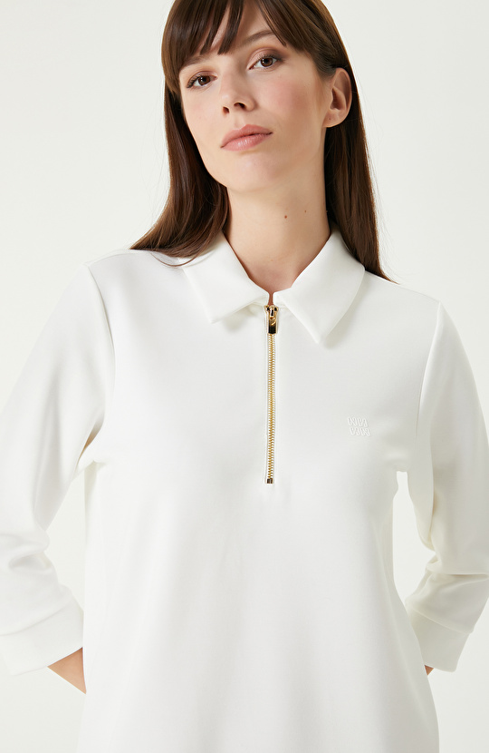 Kırık Beyaz Mini Örme Elbise